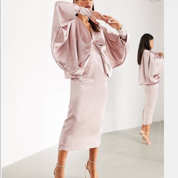 ASOS extreme Komono Midi Satin Dress Rose size 0 - Picture 5 of 12